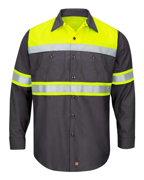 Red Kap Hi-Visibility Colorblock Ripstop Long Sleeve Work Shirt - Tall Sizes SY70T Custom Embroidered Business Logo