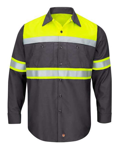Red Kap Hi-Visibility Colorblock Ripstop Long Sleeve Work Shirt SY70 Custom Embroidered Business Logo