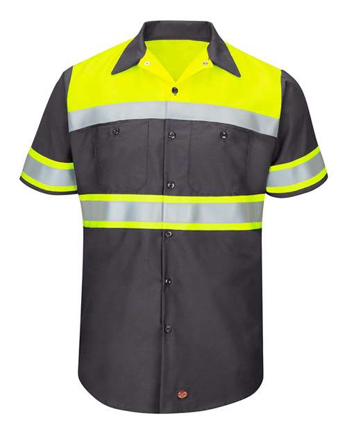 Red Kap Hi-Visibility Colorblock Ripstop Short Sleeve Work Shirt - Tall Sizes SY80T Custom Embroidered Business Logo