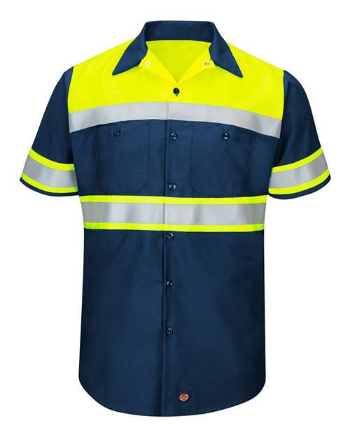 Red Kap Hi-Visibility Colorblock Ripstop Short Sleeve Work Shirt - Tall Sizes SY80T Custom Embroidered Business Logo
