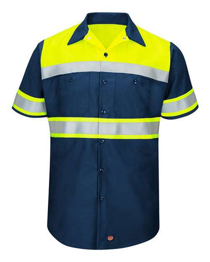Red Kap Hi-Visibility Colorblock Ripstop Short Sleeve Work Shirt - Tall Sizes SY80T Custom Embroidered Business Logo