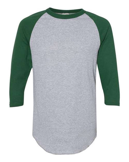 Augusta Sportswear Three-Quarter Raglan Sleeve Baseball Jersey 4420 Athletic Heather/ Dark Green