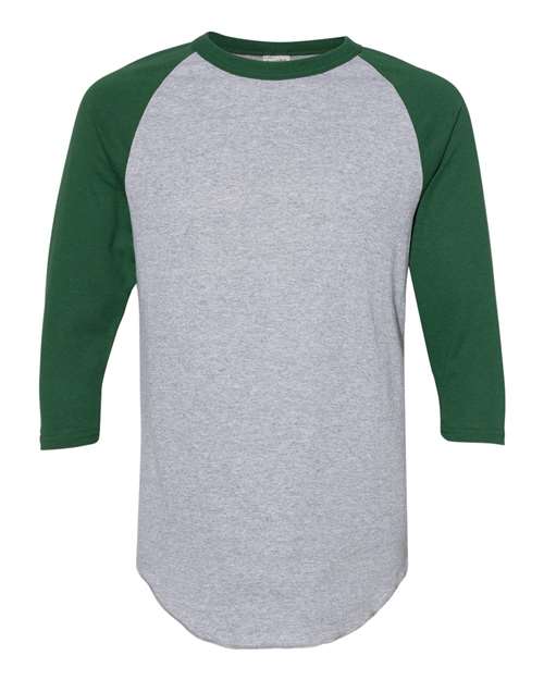 Augusta Sportswear Three-Quarter Raglan Sleeve Baseball Jersey 4420 Athletic Heather/ Dark Green