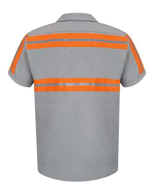Custom EmbroideredRed Kap Men's Tall Enhanced Visibility Industrial Work Shirt 6150 Light Grey/ Orange Trim