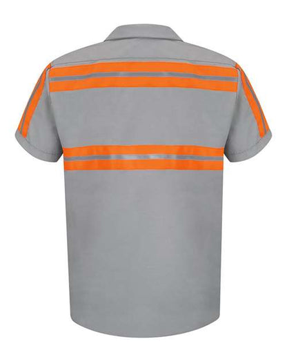 Custom EmbroideredRed Kap Men's Tall Enhanced Visibility Industrial Work Shirt 6150 Light Grey/ Orange Trim
