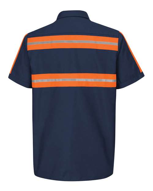 Custom EmbroideredRed Kap Men's Tall Enhanced Visibility Industrial Work Shirt 6150 Navy/ Orange Trim