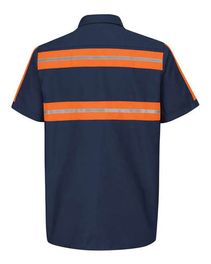 Custom EmbroideredRed Kap Men's Tall Enhanced Visibility Industrial Work Shirt 6150 Navy/ Orange Trim