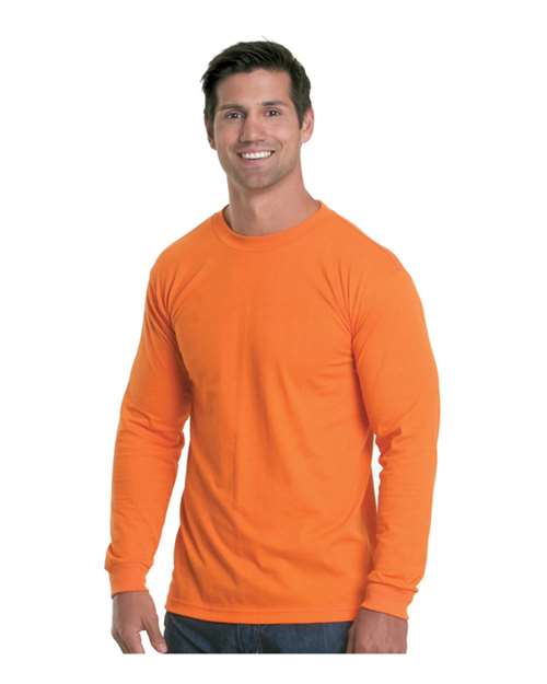 Custom EmbroideredBayside Unisex USA-Made Performance Long Sleeve T-Shirt 7590 Bright Orange