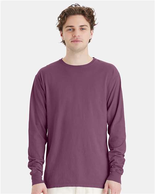 Custom Embroidered  ComfortWash by Hanes Garment-Dyed Long Sleeve T-Shirt GDH200 Purple Plum Raisin