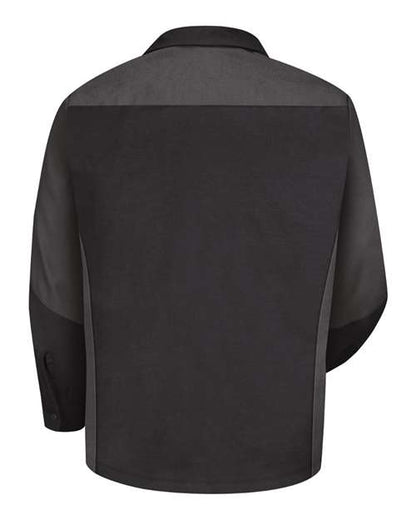 Custom EmbroideredRed Kap Men's Tall Long Sleeve Automotive Crew Shirt 6199 Black/ Charcoal