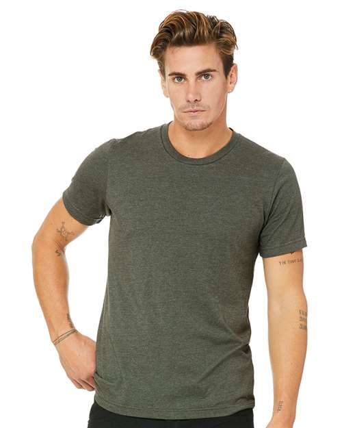 BELLA + CANVAS CVC Jersey Tee 3001CVC Heather Military Green Custom Embroidered Business Logo