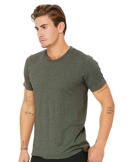 BELLA + CANVAS CVC Jersey Tee 3001CVC Heather Military Green Custom Embroidered Business Logo