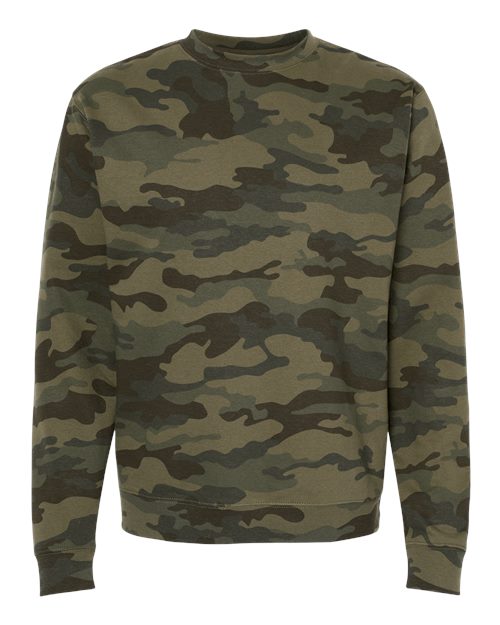 Independent Trading Co. Midweight Crewneck Sweatshirt SS3000 Forest Camo Custom Embroidered Business Logo