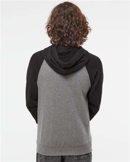 Independent Trading Co. Special Blend Raglan Hooded Sweatshirt PRM33SBP Nickel Heather/ Black