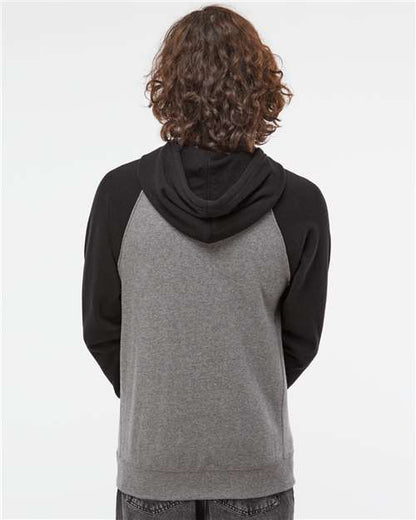 Independent Trading Co. Special Blend Raglan Hooded Sweatshirt PRM33SBP Nickel Heather/ Black