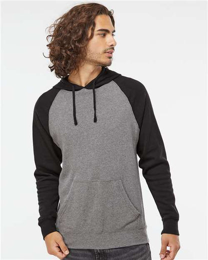 Custom Embroidered  Independent Trading Co. Special Blend Raglan Hooded Sweatshirt PRM33SBP Nickel Heather/ Black