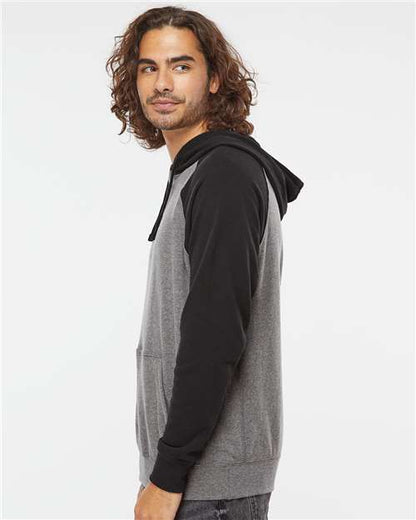 Independent Trading Co. Special Blend Raglan Hooded Sweatshirt PRM33SBP Nickel Heather/ Black