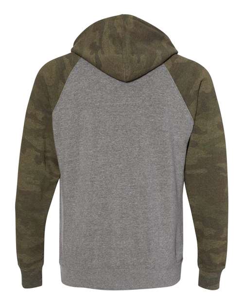 Independent Trading Co. Special Blend Raglan Hooded Sweatshirt PRM33SBP Nickel Heather/ Forest Camo