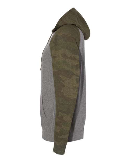 Independent Trading Co. Special Blend Raglan Hooded Sweatshirt PRM33SBP Nickel Heather/ Forest Camo