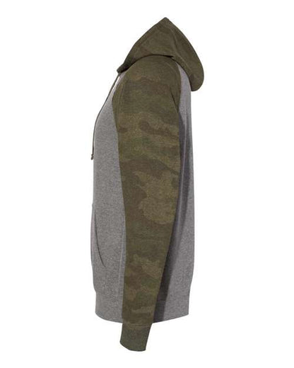 Independent Trading Co. Special Blend Raglan Hooded Sweatshirt PRM33SBP Nickel Heather/ Forest Camo