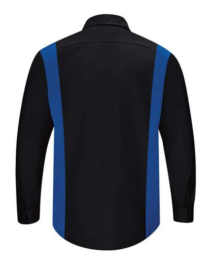 Custom EmbroideredRed Kap Men's Tall Performance Plus Long Sleeve Shirt with OilBlok Technology 7462 Black/ Royal Blue