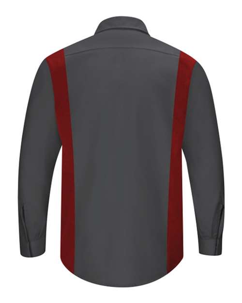 Custom EmbroideredRed Kap Men's Tall Performance Plus Long Sleeve Shirt with OilBlok Technology 7462 Charcoal/ Fireball Red