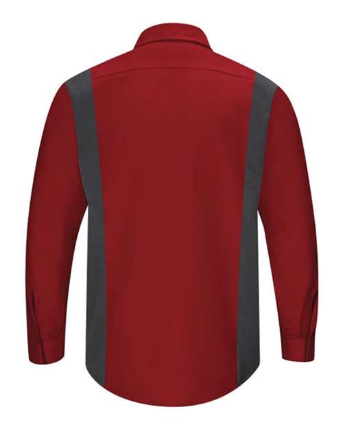 Custom EmbroideredRed Kap Men's Tall Performance Plus Long Sleeve Shirt with OilBlok Technology 7462 Fireball Red/ Charcoal