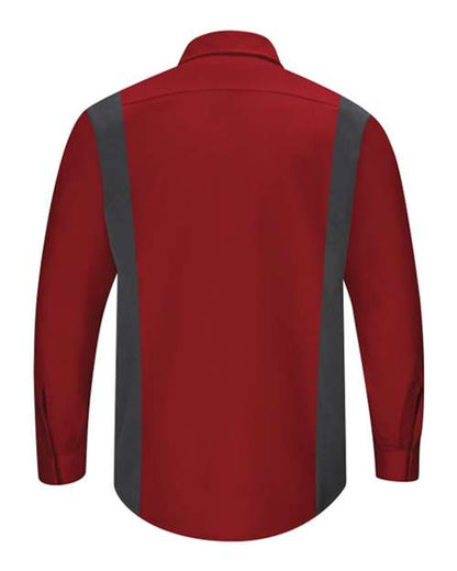 Custom EmbroideredRed Kap Men's Tall Performance Plus Long Sleeve Shirt with OilBlok Technology 7462 Fireball Red/ Charcoal