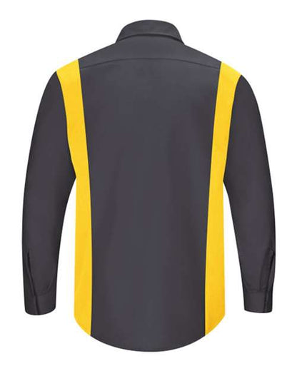 Custom EmbroideredRed Kap Men's Tall Performance Plus Long Sleeve Shirt with OilBlok Technology 7462 Charcoal/ Yellow