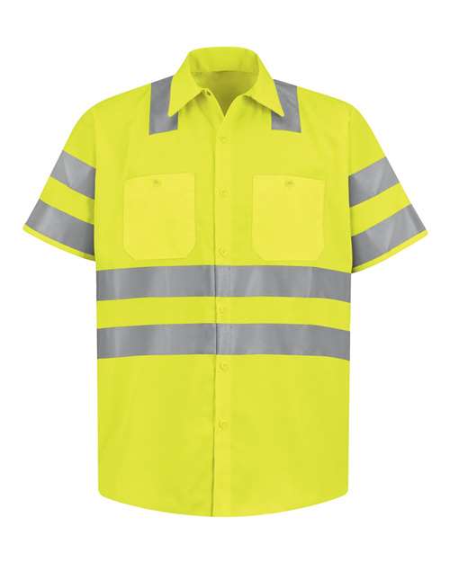 Red Kap High Visibility Safety Short Sleeve Work Shirt - Tall Sizes SS24HVT Custom Embroidered Business Logo