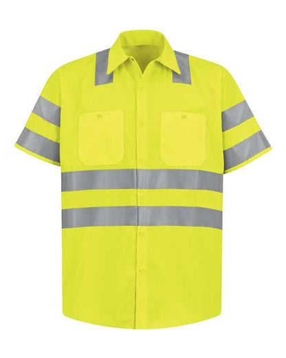 Red Kap High Visibility Safety Short Sleeve Work Shirt - Tall Sizes SS24HVT Custom Embroidered Business Logo
