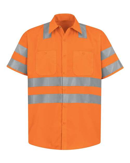 Red Kap High Visibility Safety Short Sleeve Work Shirt - Tall Sizes SS24HVT Custom Embroidered Business Logo