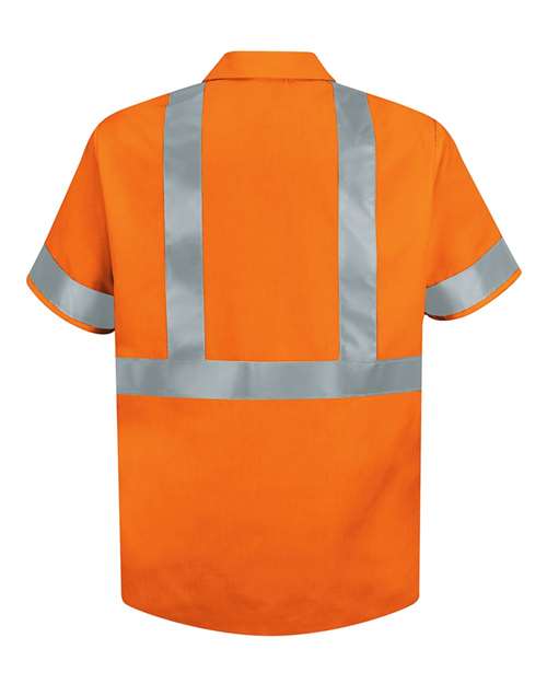 Custom EmbroideredRed Kap Men's Tall High Visibility Safety Short Sleeve Work Shirt 6304 O2-Fluorescent Orange