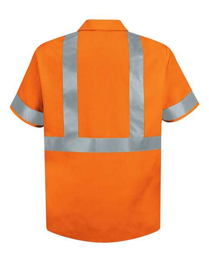 Custom EmbroideredRed Kap Men's Tall High Visibility Safety Short Sleeve Work Shirt 6304 O2-Fluorescent Orange