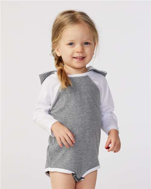 Custom Embroidered  Rabbit Skins Fine Jersey Infant Character Hooded Long Sleeve Bodysuit with Ears 4418  