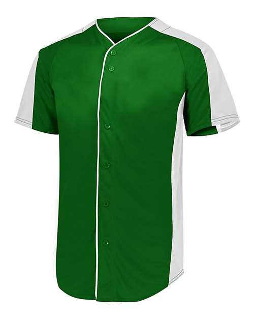 Custom EmbroideredAugusta Sportswear Men's Full Button Baseball Jersey 7812 Dark Green/ White