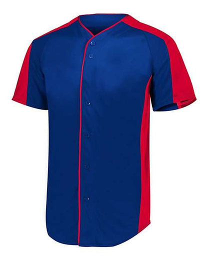 Custom EmbroideredAugusta Sportswear Men's Full Button Baseball Jersey 7812 Navy/ Red