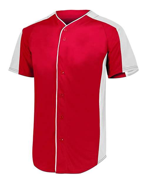Custom EmbroideredAugusta Sportswear Men's Full Button Baseball Jersey 7812 Red/ White