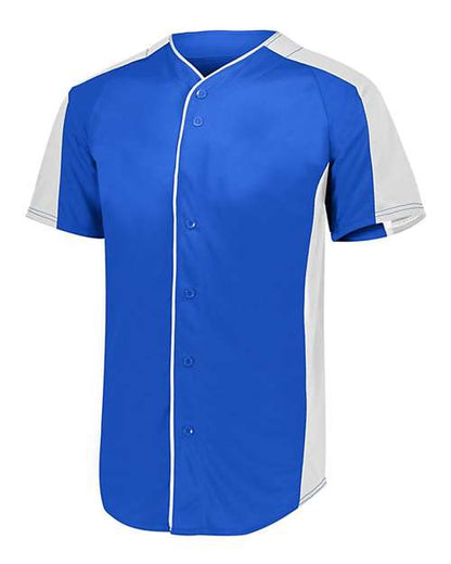 Custom EmbroideredAugusta Sportswear Men's Full Button Baseball Jersey 7812 Royal/ White
