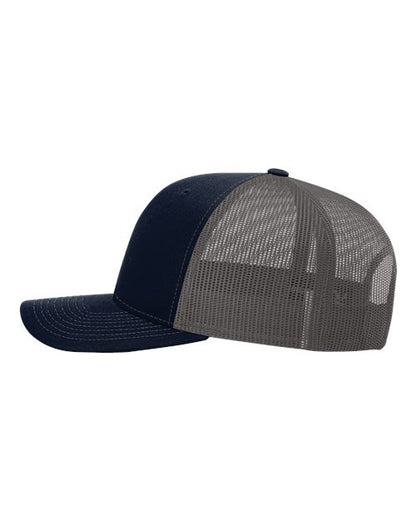 Richardson Snapback Trucker Cap 112 Navy/ Charcoal Custom Embroidered Business Logo