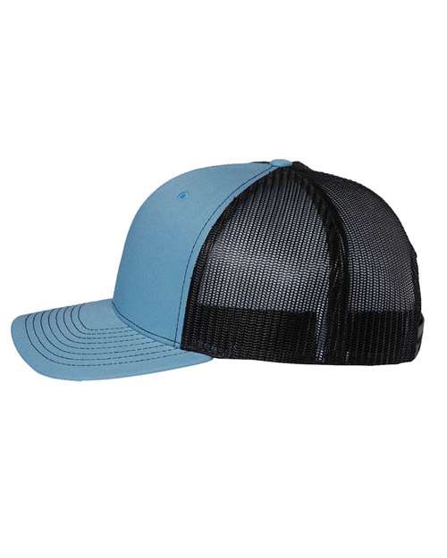 Richardson Snapback Trucker Cap 112 Columbia Blue/ Black Custom Embroidered Business Logo