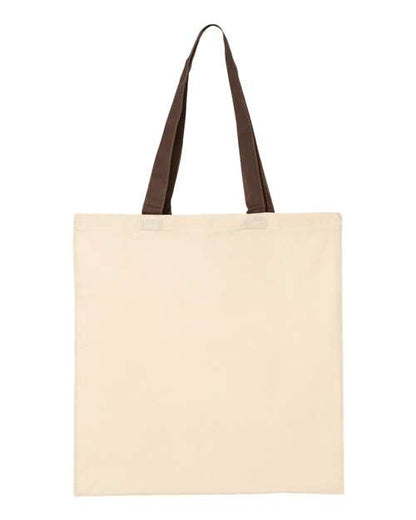 Q-Tees Economical Tote with Contrast-Color Handles QTB6000 Custom Embroidered Business Logo