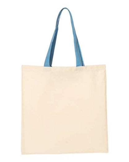 Q-Tees Economical Tote with Contrast-Color Handles QTB6000 Custom Embroidered Business Logo