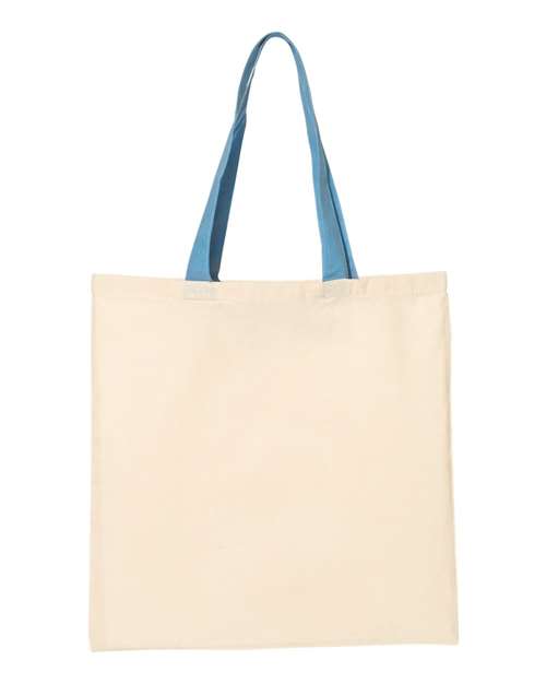 Q-Tees Economical Tote with Contrast-Color Handles QTB6000 Custom Embroidered Business Logo