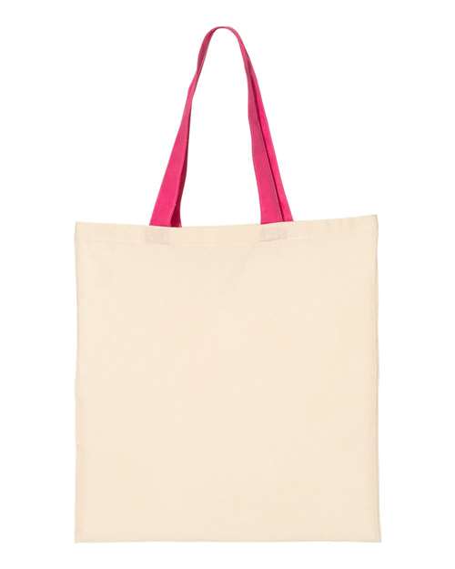 Q-Tees Economical Tote with Contrast-Color Handles QTB6000 Custom Embroidered Business Logo