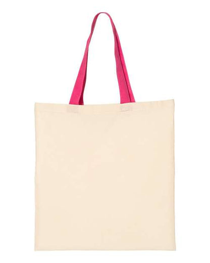 Q-Tees Economical Tote with Contrast-Color Handles QTB6000 Custom Embroidered Business Logo