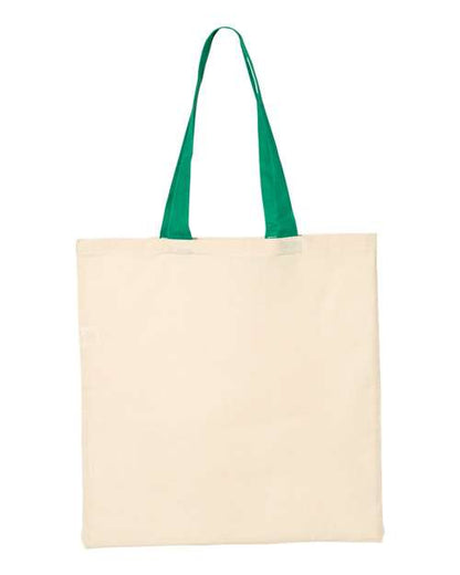 Q-Tees Economical Tote with Contrast-Color Handles QTB6000 Custom Embroidered Business Logo