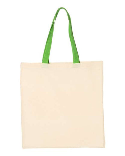 Q-Tees Economical Tote with Contrast-Color Handles QTB6000 Custom Embroidered Business Logo