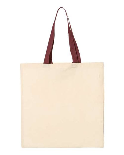 Q-Tees Economical Tote with Contrast-Color Handles QTB6000 Custom Embroidered Business Logo