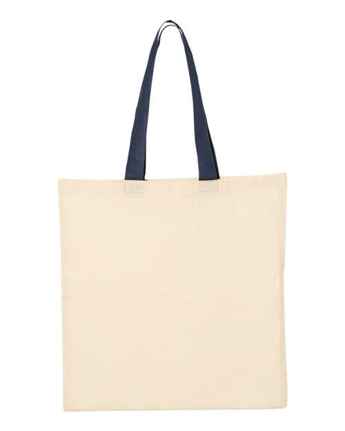 Q-Tees Economical Tote with Contrast-Color Handles QTB6000 Custom Embroidered Business Logo